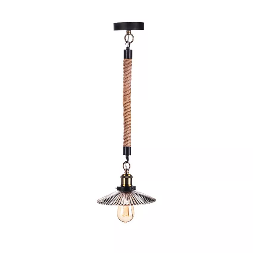 pendant lamp with rope and metal lampshade E-27