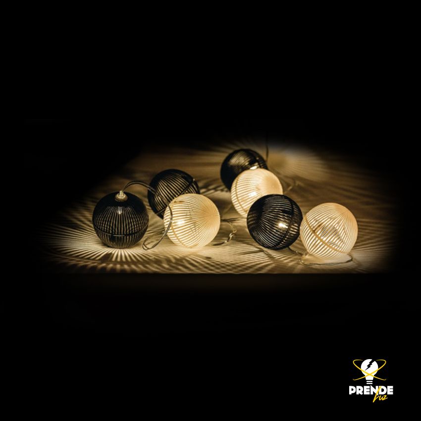 guirnalda LED con bolas blancas y negras 2 metros