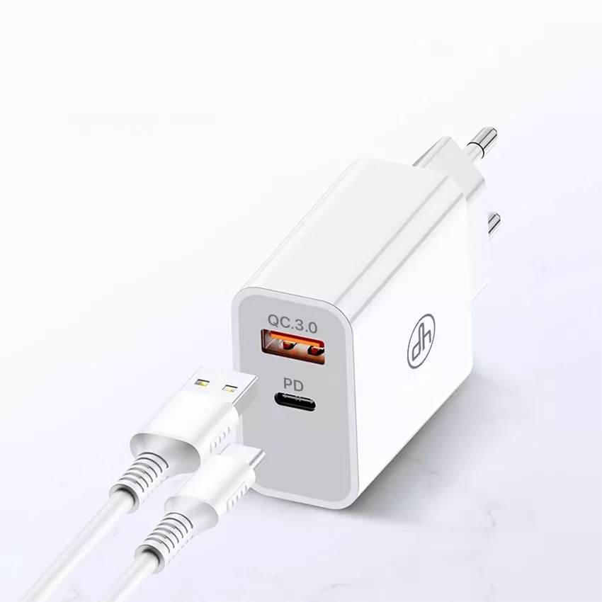 wall charger Type C (PD) + USB QC.3.0, 18W, fast charge