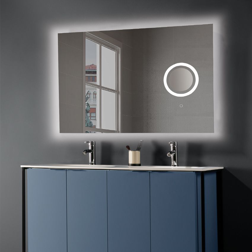 lED bathroom mirror Olter, rectangular, with integrated magnifying mirror, 50+14W, touch