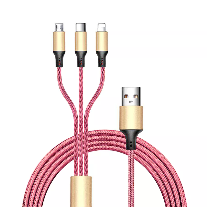 cable de carga 3 en 1 rojo (micro-USB (macho), Lightning (macho), Tipo C (macho) 2A, 1.2m