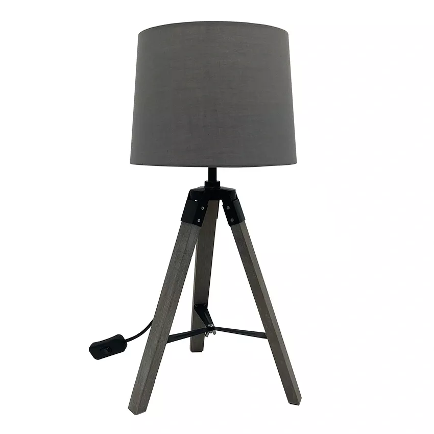 lámpara de mesa gris JULEN 1xE27 base trípode de madera 