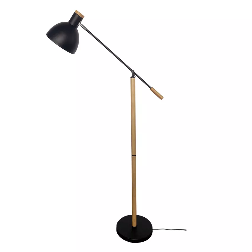 lámpara de pie serie Biel 1xE27 color negro/haya orientable 360º 