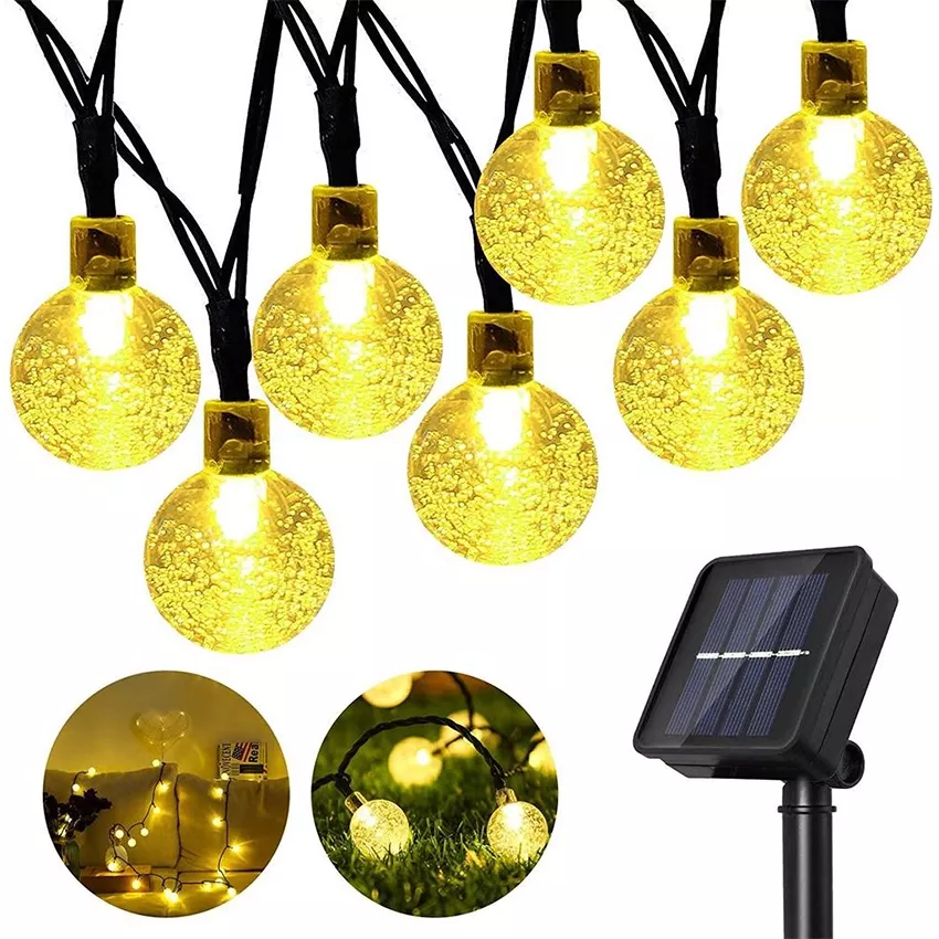 solar garland 5 meters 20 transparent LED balls 2 functions warm white 