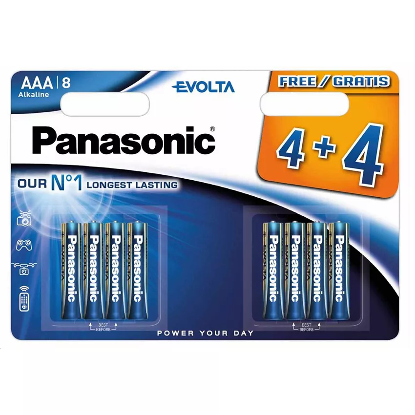 8 Panasonic EVOLTA AAA/LR03 batteries - set 4 + 4